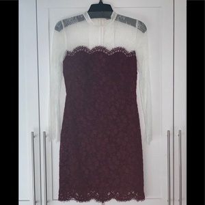 Sandro burgundy & white lace cocktail dress